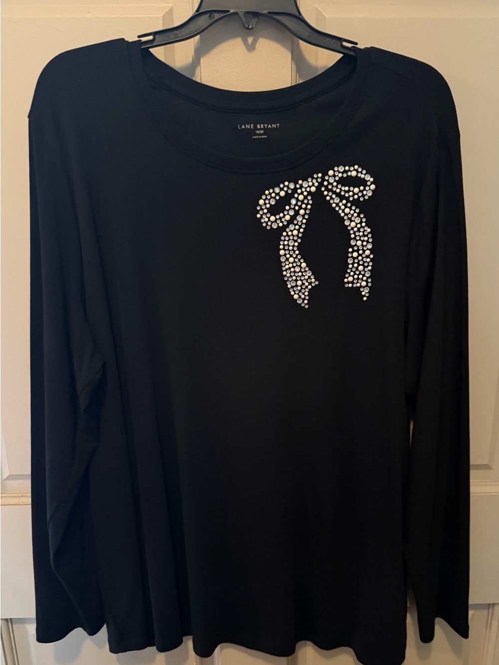 Lane Bryant Black Long Sleeve Tee with Rhinestone Bow